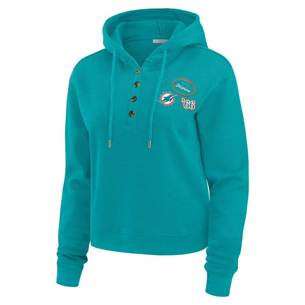 Miami Dolphins WEAR by Erin Andrews Women's Waffle Hoodie Pullover Top - Aqua for sale