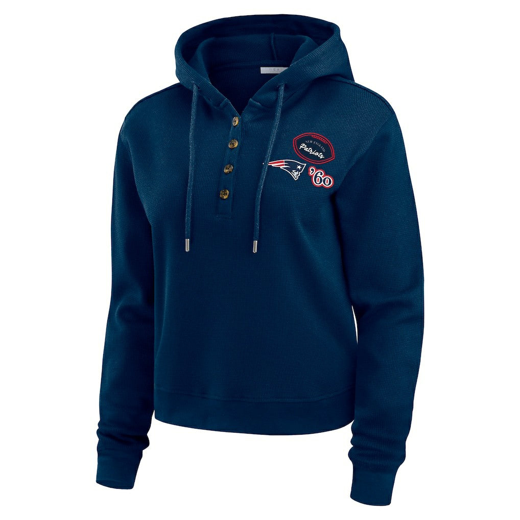 New England Patriots WEAR by Erin Andrews Women's Waffle Hoodie Pullover Top - Navy on sale