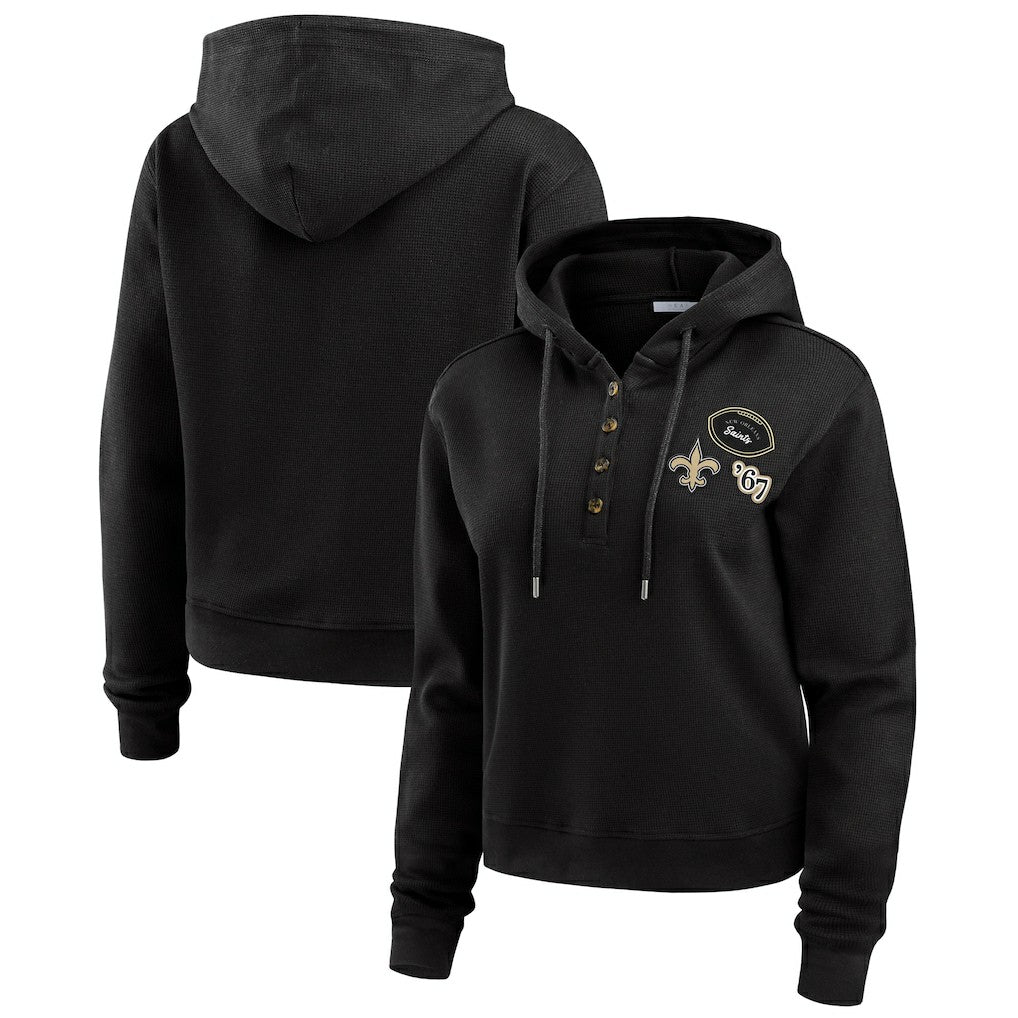 New Orleans Saints WEAR by Erin Andrews Women's Waffle Hoodie Pullover Top - Black outlet