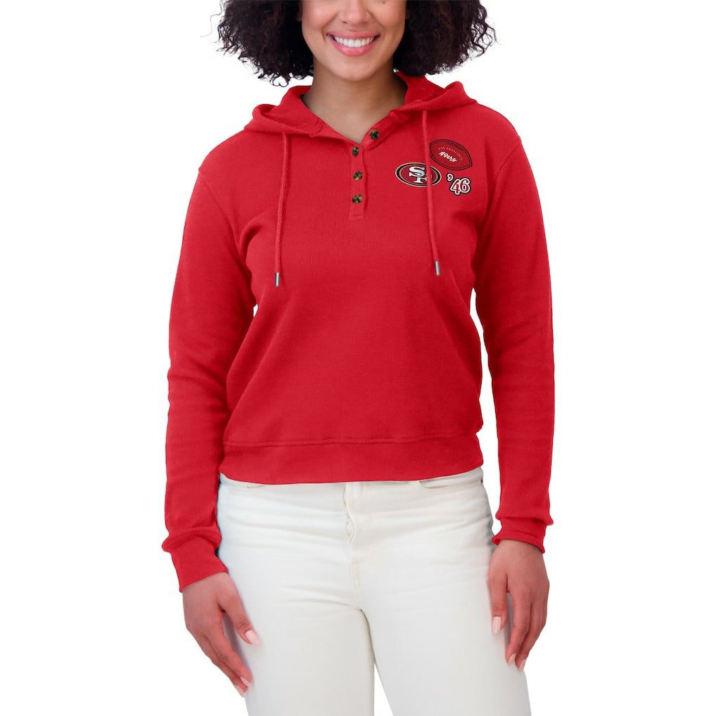 San Francisco 49ers WEAR by Erin Andrews Women's Waffle Hoodie Pullover Top - Scarlet for sale