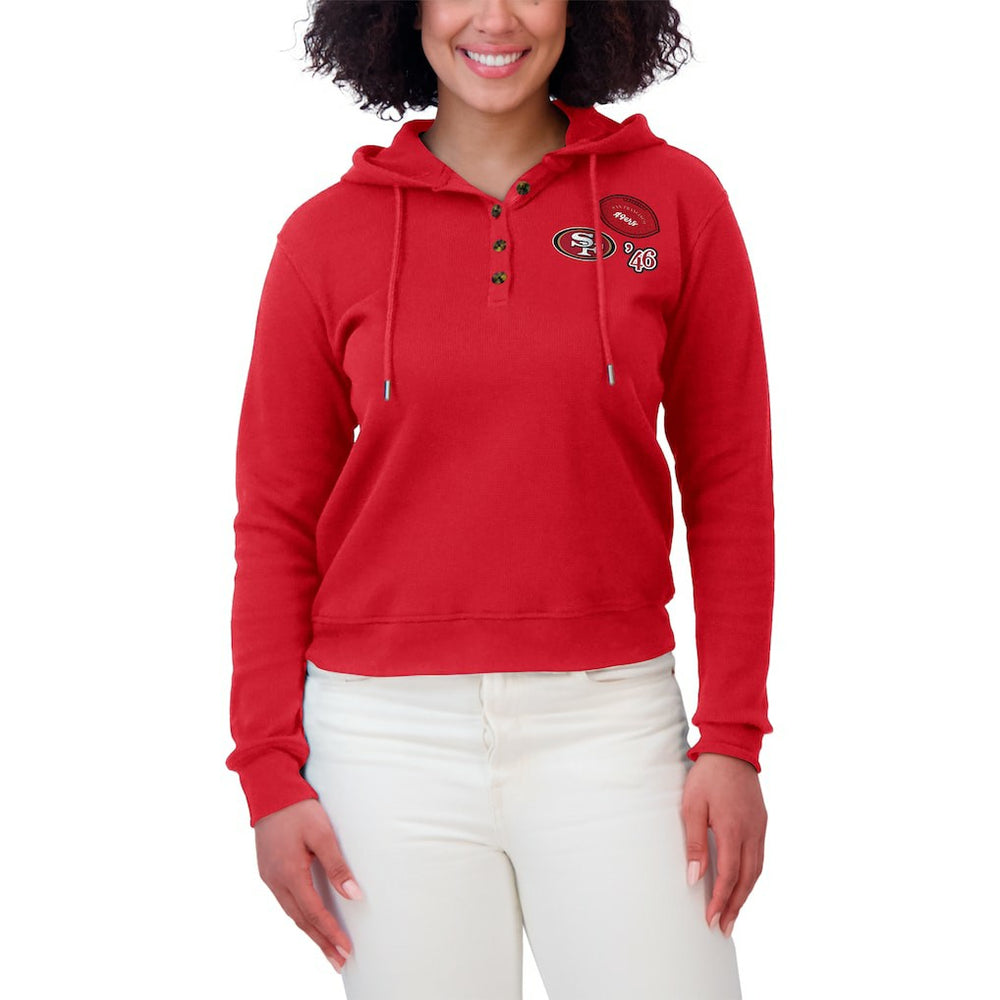 San Francisco 49ers WEAR by Erin Andrews Women's Waffle Hoodie Pullover Top - Scarlet for sale