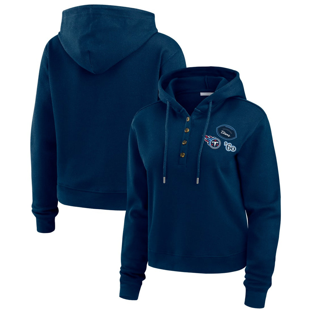 Tennessee Titans WEAR by Erin Andrews Women's Waffle Hoodie Pullover Top - Navy on sale