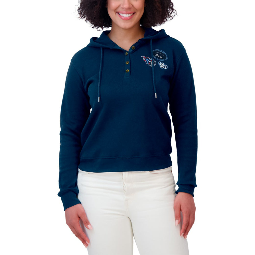 Tennessee Titans WEAR by Erin Andrews Women's Waffle Hoodie Pullover Top - Navy on sale