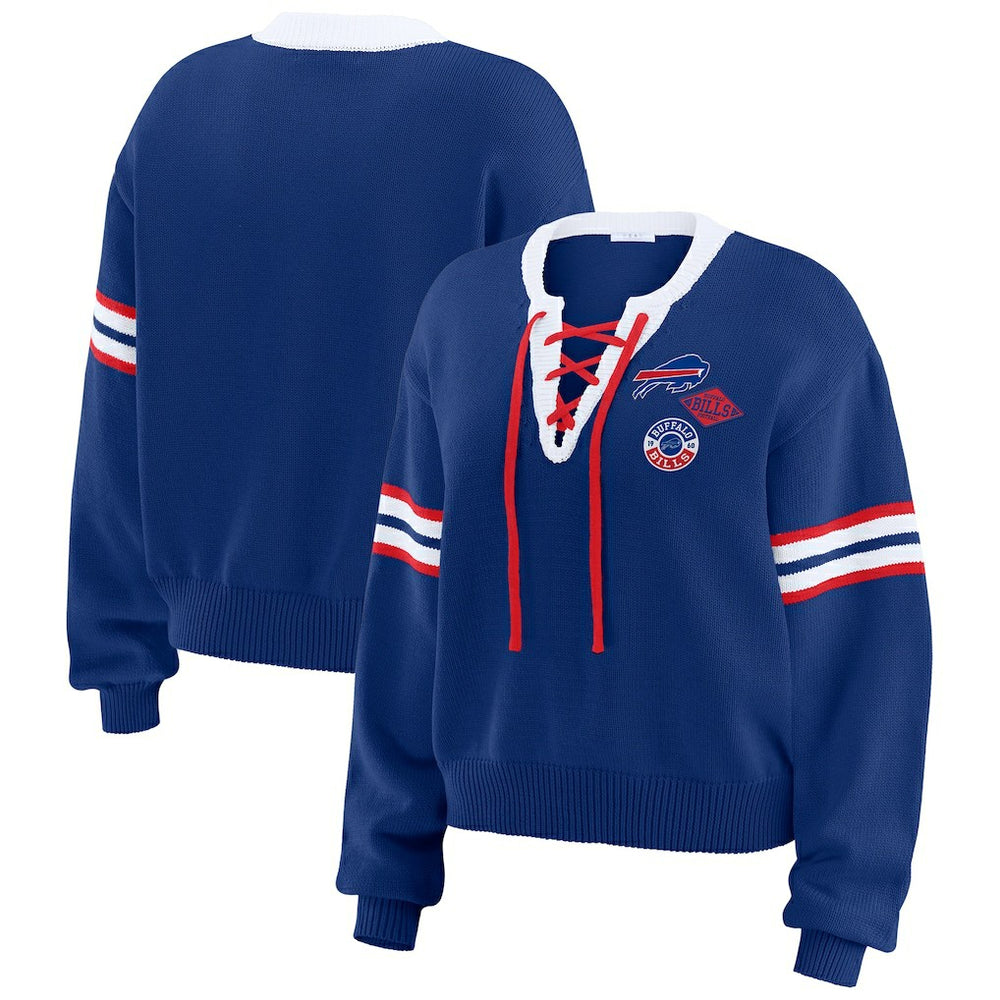Buffalo Bills WEAR by Erin Andrews Women's Lace-Up Pullover Sweatshirt - Royal outlet