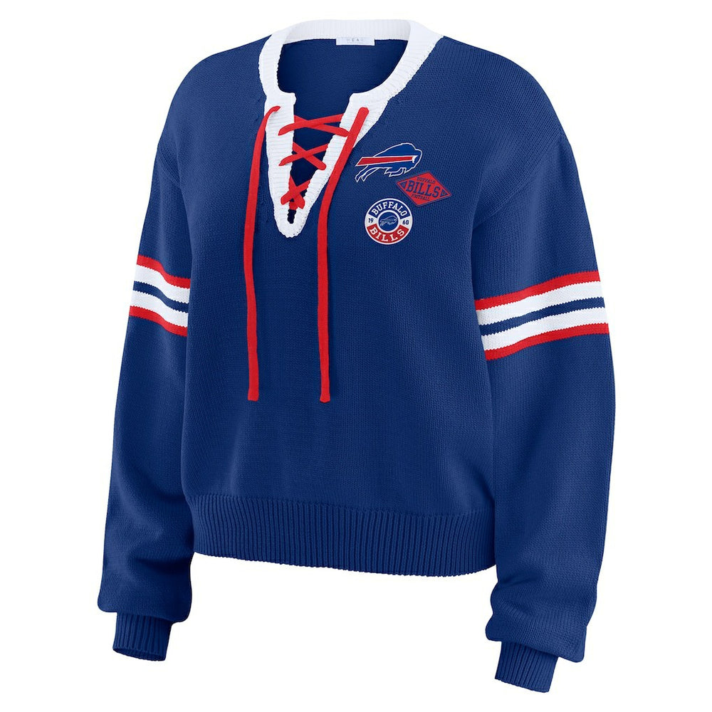 Buffalo Bills WEAR by Erin Andrews Women's Lace-Up Pullover Sweatshirt - Royal outlet
