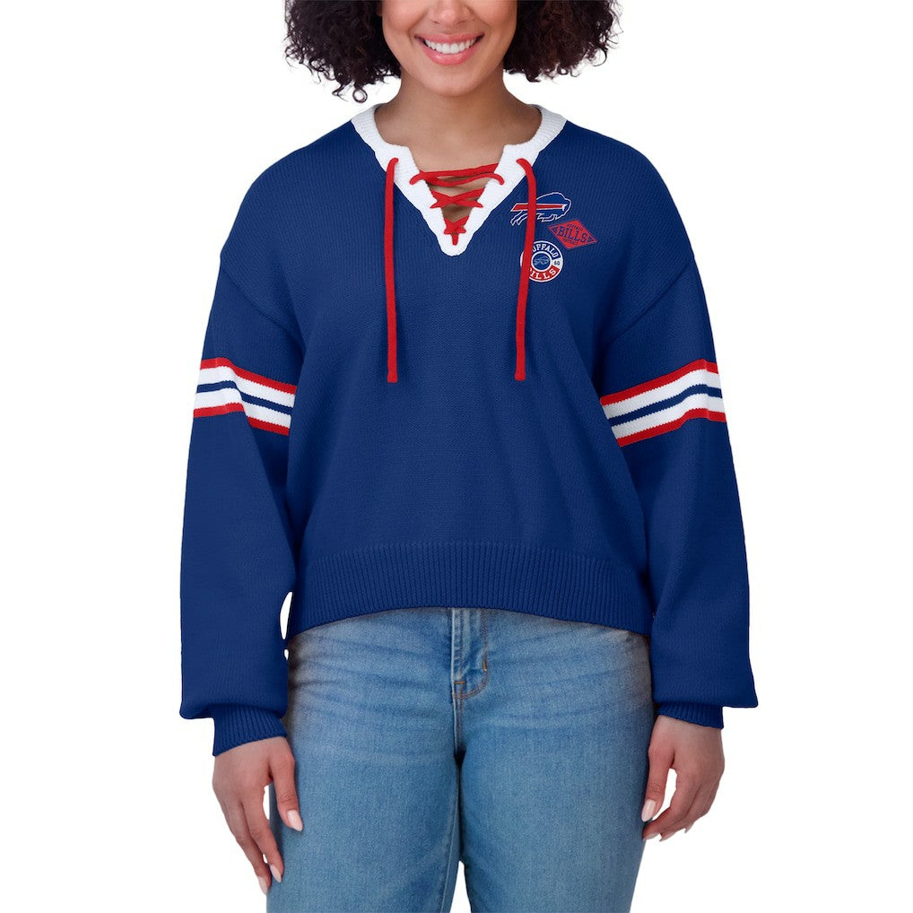 Buffalo Bills WEAR by Erin Andrews Women's Lace-Up Pullover Sweatshirt - Royal outlet