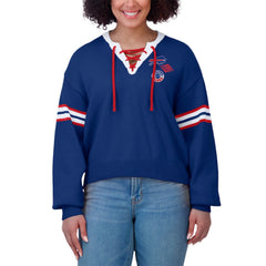 Buffalo Bills WEAR by Erin Andrews Women's Lace-Up Pullover Sweatshirt - Royal outlet