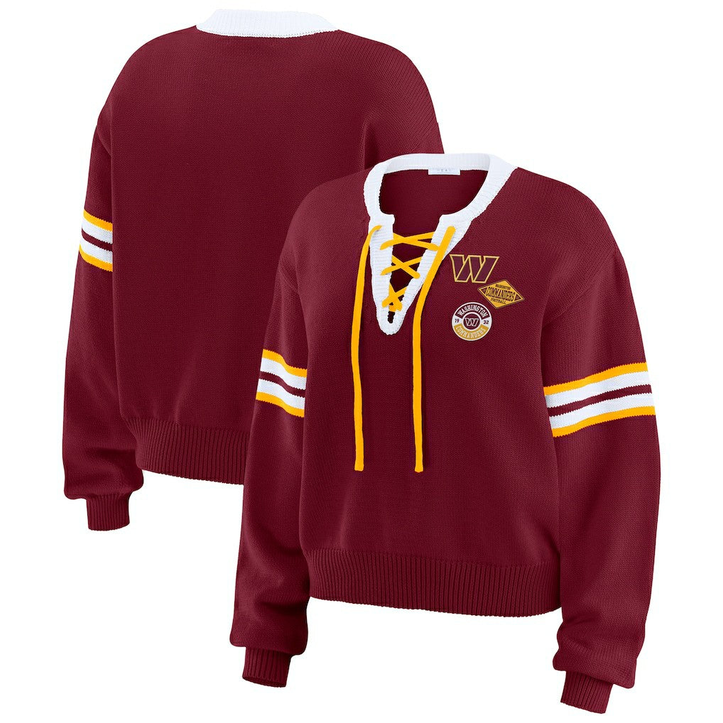 Washington Commanders WEAR by Erin Andrews Women's Lace-Up Pullover Sweatshirt - Burgundy discount