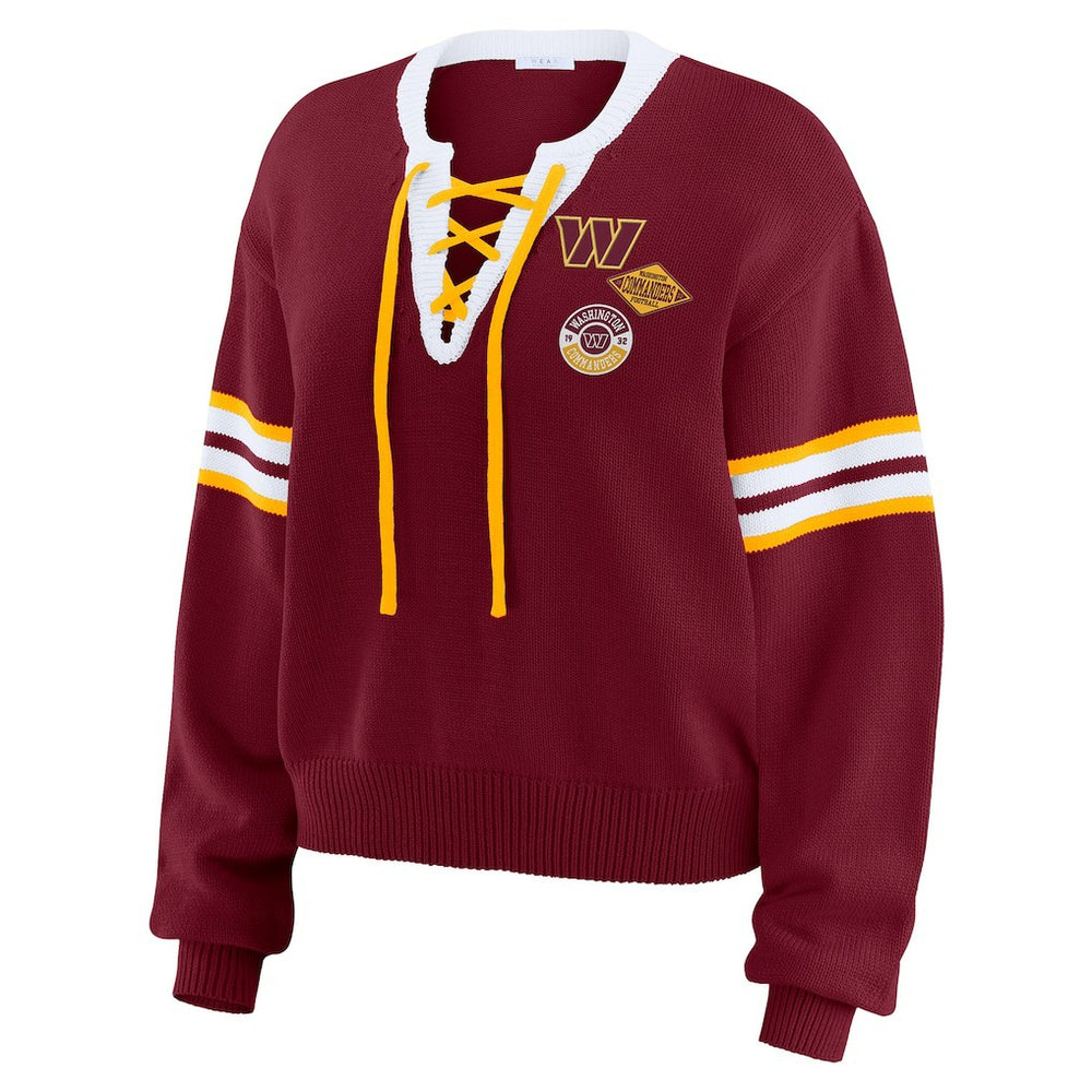 Washington Commanders WEAR by Erin Andrews Women's Lace-Up Pullover Sweatshirt - Burgundy discount
