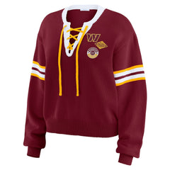 Washington Commanders WEAR by Erin Andrews Women's Lace-Up Pullover Sweatshirt - Burgundy discount