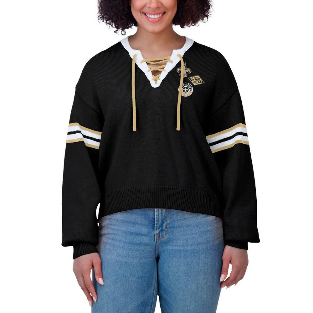 New Orleans Saints WEAR by Erin Andrews Women's Lace-Up Pullover Sweatshirt - Black online