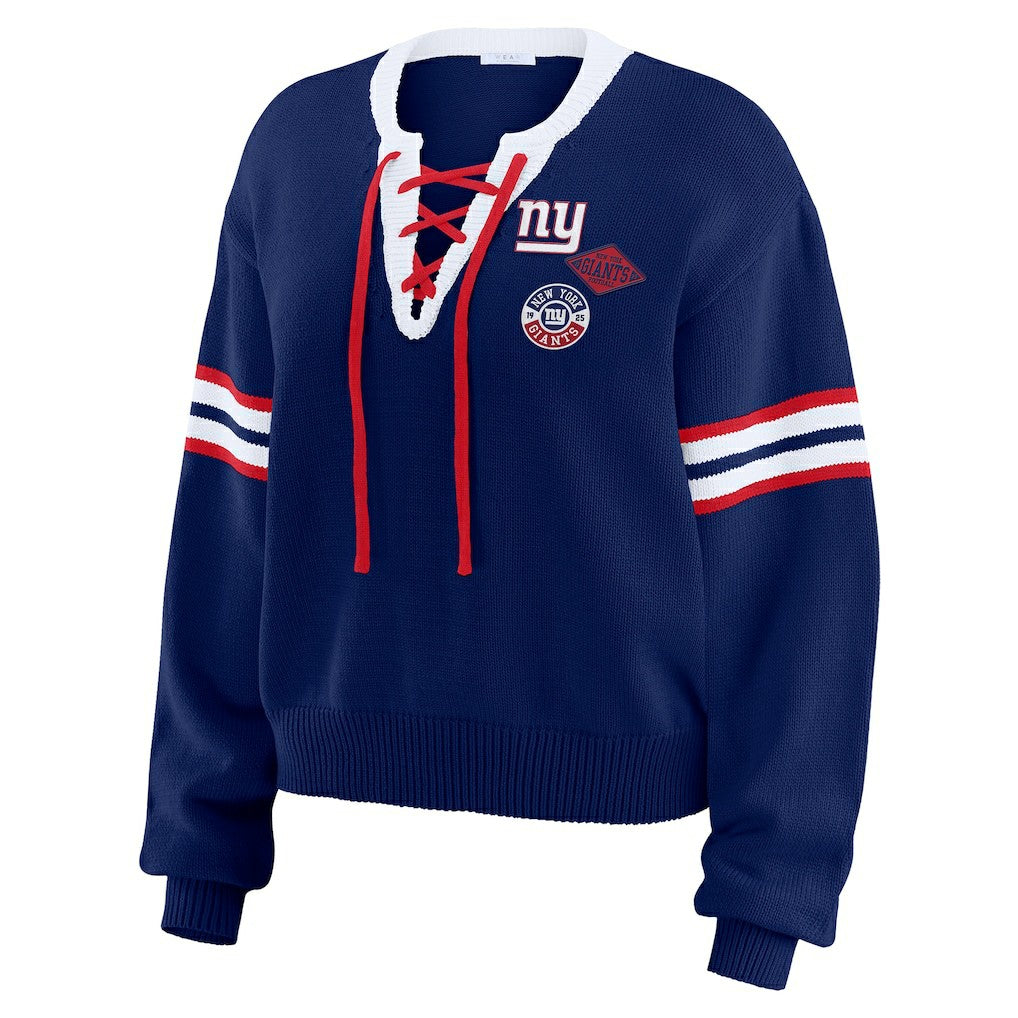 New York Giants WEAR by Erin Andrews Women's Lace-Up Pullover Sweatshirt - Royal on sale
