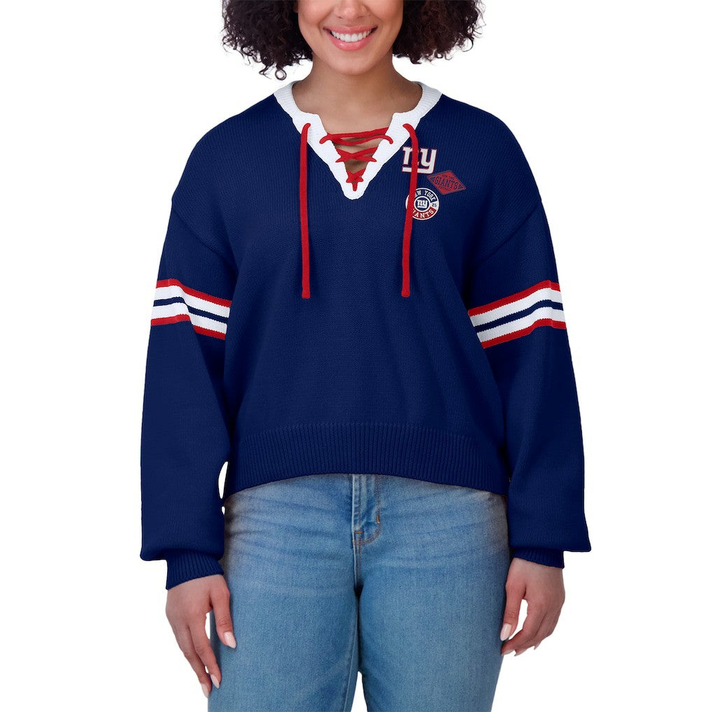 New York Giants WEAR by Erin Andrews Women's Lace-Up Pullover Sweatshirt - Royal on sale