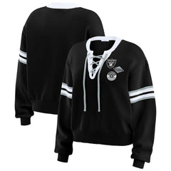 Las Vegas Raiders WEAR by Erin Andrews Women's Lace-Up Pullover Sweatshirt - Black cheap