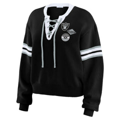 Las Vegas Raiders WEAR by Erin Andrews Women's Lace-Up Pullover Sweatshirt - Black cheap