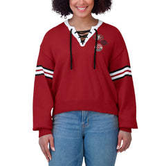 San Francisco 49ers WEAR by Erin Andrews Women's Lace-Up Pullover Sweatshirt - Scarlet on sale