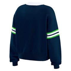 Seattle Seahawks WEAR by Erin Andrews Women's Lace-Up Pullover Sweatshirt - Navy cheap
