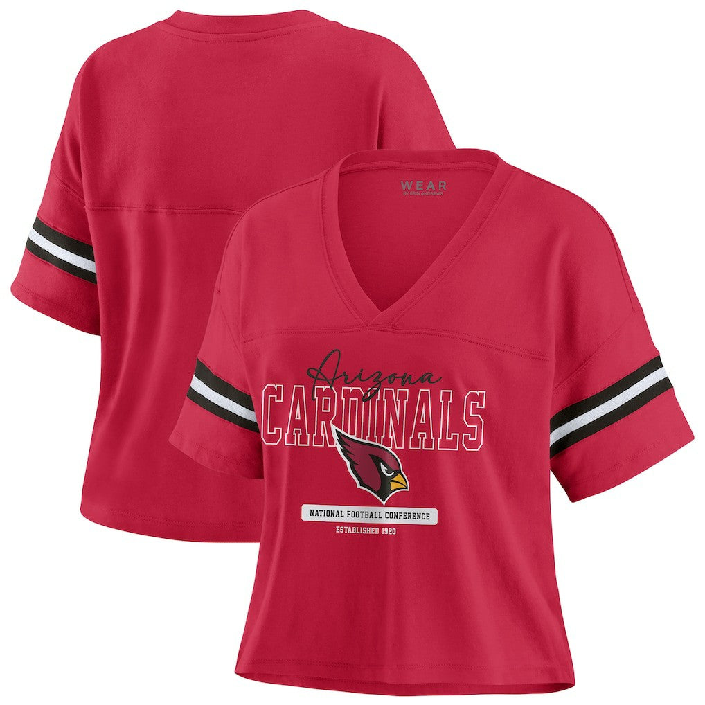 Arizona Cardinals WEAR by Erin Andrews Women's Color Block Boxy Modest Crop V-Neck T-Shirt - Cardinal cheap