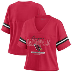 Arizona Cardinals WEAR by Erin Andrews Women's Color Block Boxy Modest Crop V-Neck T-Shirt - Cardinal cheap