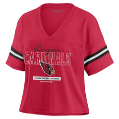 Arizona Cardinals WEAR by Erin Andrews Women's Color Block Boxy Modest Crop V-Neck T-Shirt - Cardinal cheap