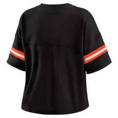 Cincinnati Bengals WEAR by Erin Andrews Women's Color Block Boxy Modest Crop V-Neck T-Shirt - Black for sale