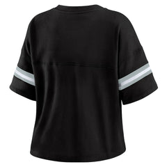 Las Vegas Raiders WEAR by Erin Andrews Women's Color Block Boxy Modest Crop V-Neck T-Shirt - Black discount