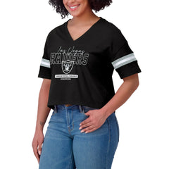 Las Vegas Raiders WEAR by Erin Andrews Women's Color Block Boxy Modest Crop V-Neck T-Shirt - Black discount