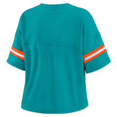 Miami Dolphins WEAR by Erin Andrews Women's Color Block Boxy Modest Crop V-Neck T-Shirt - Aqua online
