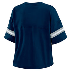 Dallas Cowboys WEAR by Erin Andrews Women's Color Block Boxy Modest Crop V-Neck T-Shirt - Navy sale