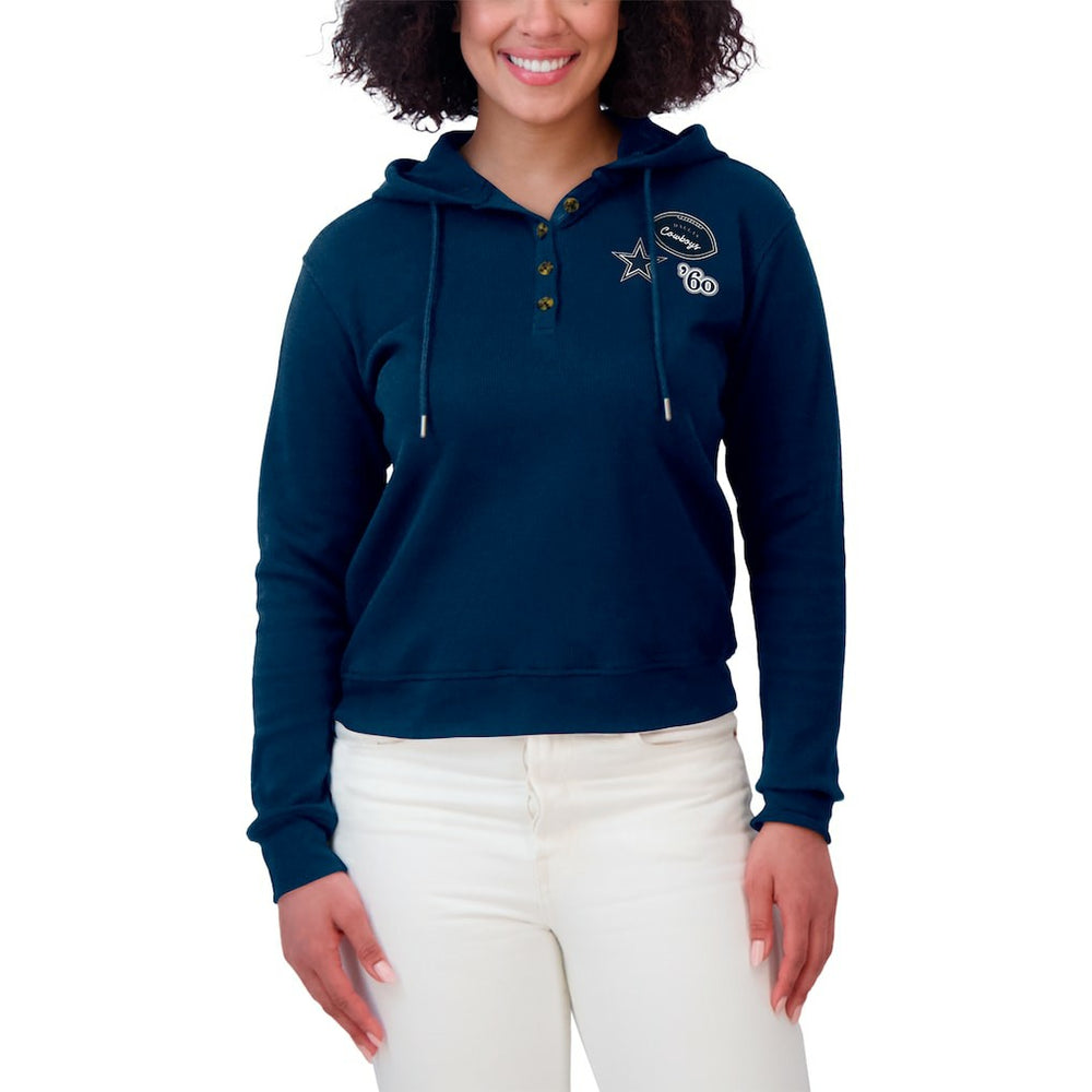 Dallas Cowboys WEAR by Erin Andrews Women's Waffle Hoodie Pullover Top - Navy outlet