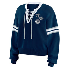 Dallas Cowboys WEAR by Erin Andrews Women's Lace-Up Pullover Sweatshirt - Navy cheap
