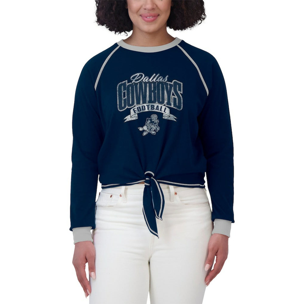 Dallas Cowboys WEAR by Erin Andrews Women's Tie-Front Long Sleeve Top - Navy/ for sale