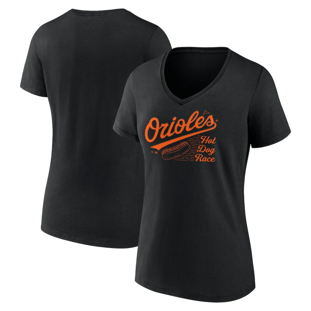 Baltimore Orioles Women's Hot Dog Race V-Neck T-Shirt Black