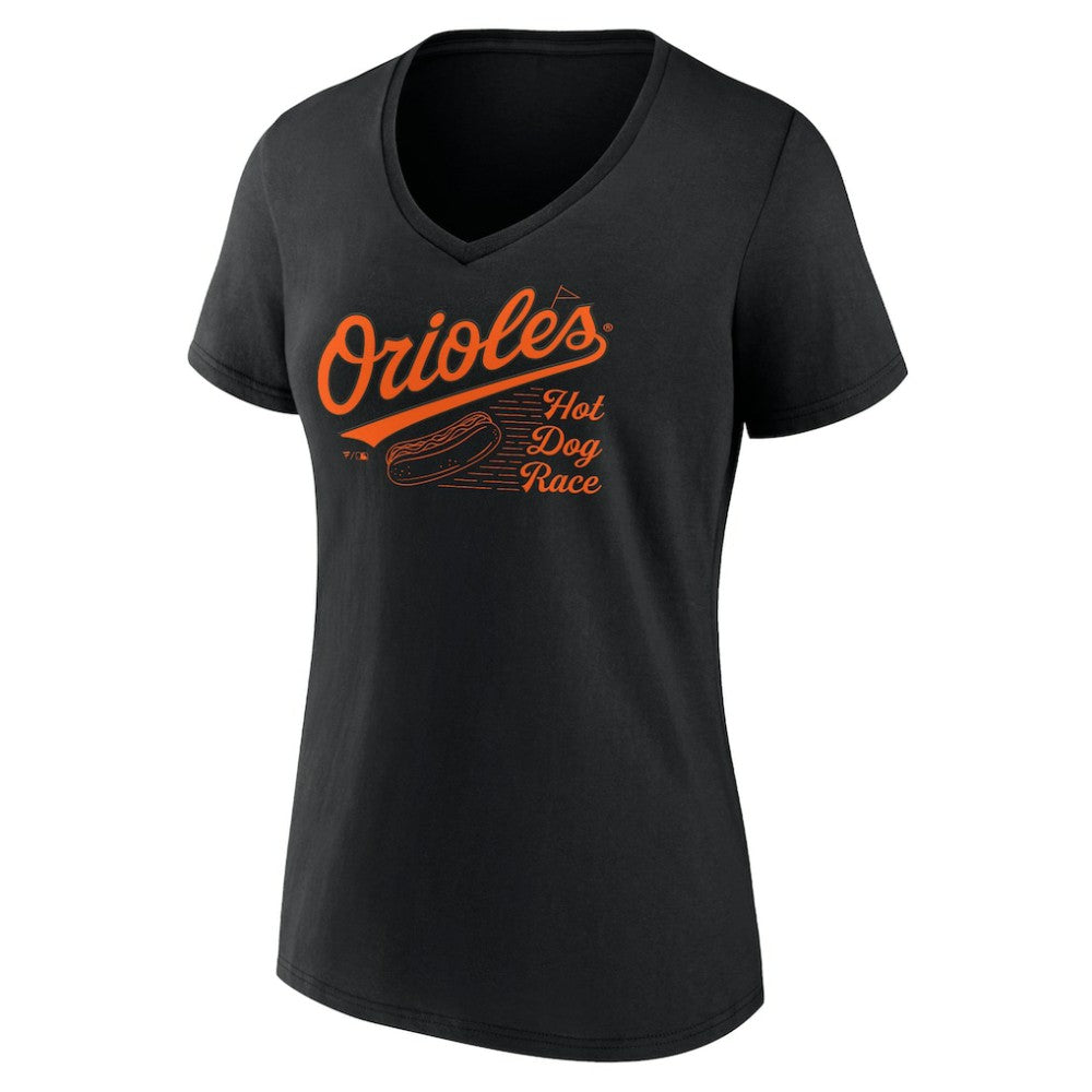 Baltimore Orioles Women's Hot Dog Race V-Neck T-Shirt Black