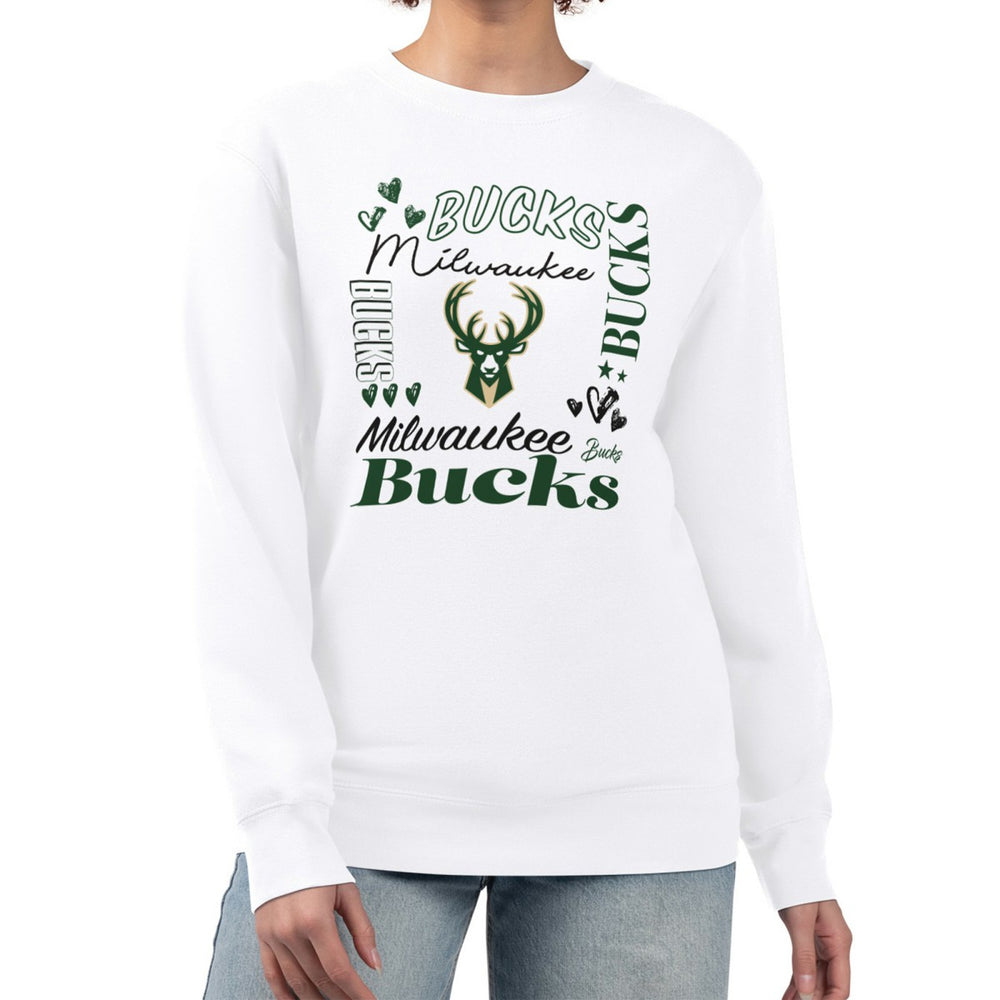 Milwaukee Bucks G-III 4Her by Carl Banks Women's Collage Team Graphic Fleece Pullover Sweatshirt - White discount