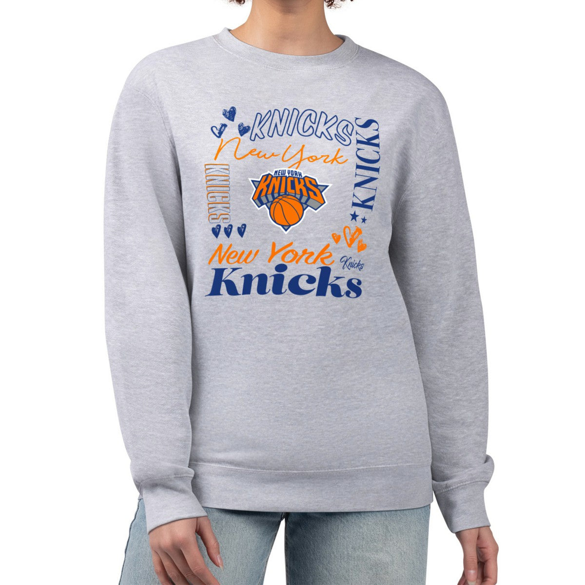 New York Knicks G-III 4Her by Carl Banks Women's Collage Team Graphic Fleece Pullover Sweatshirt - Heather Gray discount