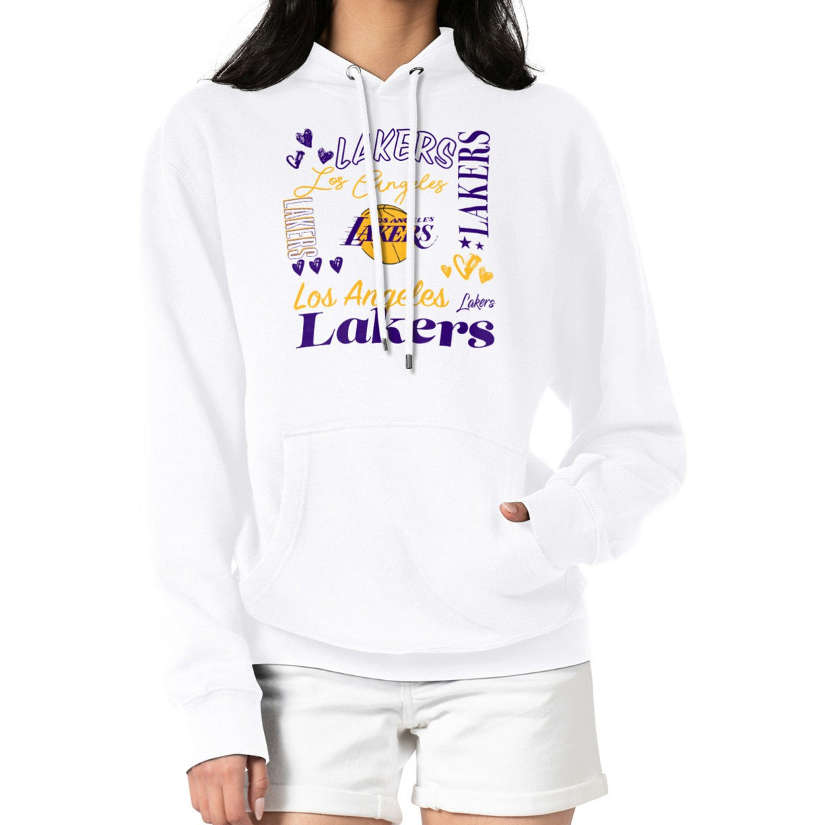 Los Angeles Lakers G-III 4Her by Carl Banks Women's Team Collage Graphic Fleece Pullover Hoodie - White online