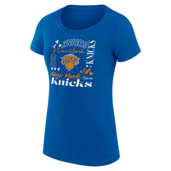 New York Knicks G-III 4Her by Carl Banks Women's Super-Slim Fit Lightweight Team Name Collage Graphic T-Shirt - Blue shop