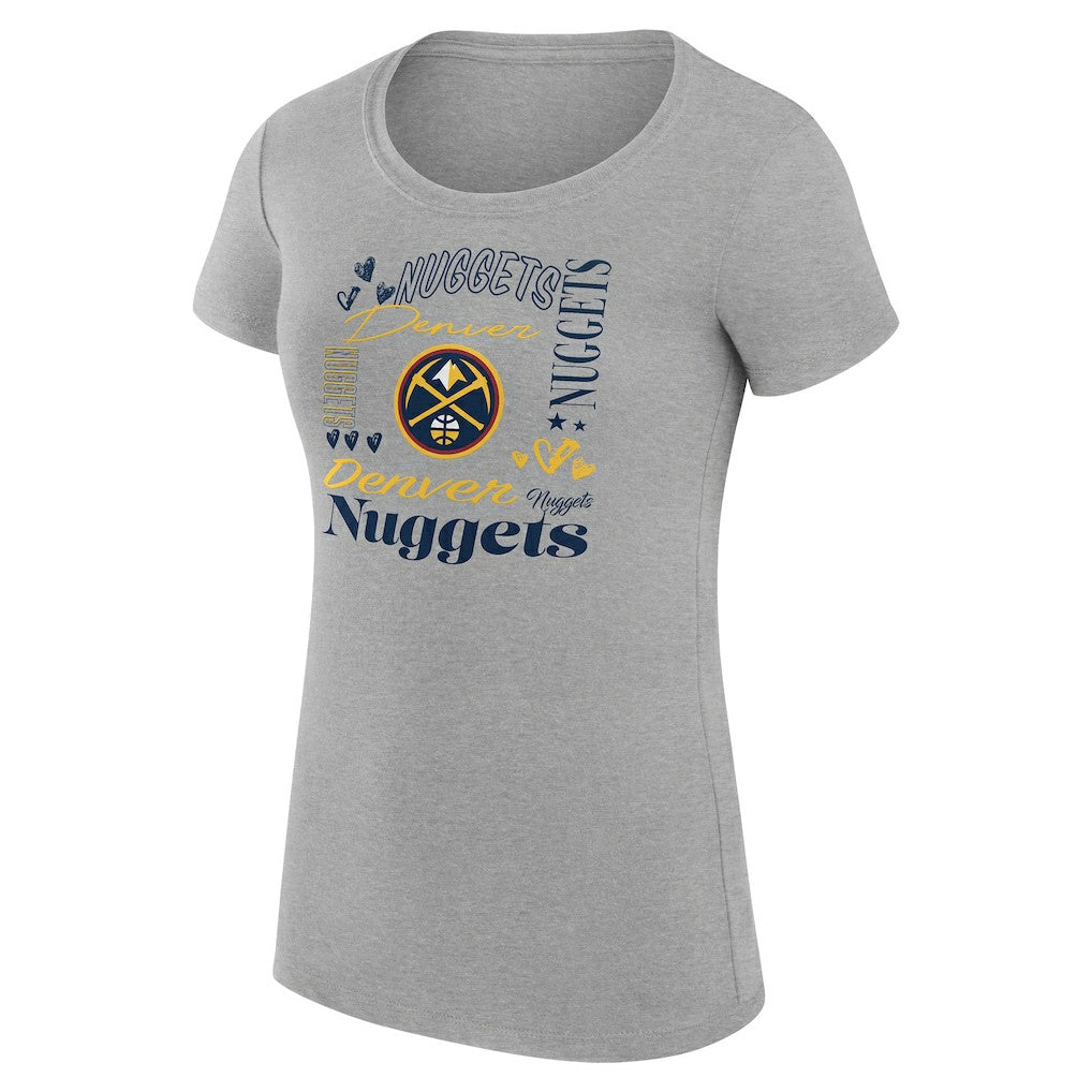 Denver Nuggets G-III 4Her by Carl Banks Women's Super-Slim Fit Lightweight Team Name Collage Graphic T-Shirt sale - Heather Gray discount