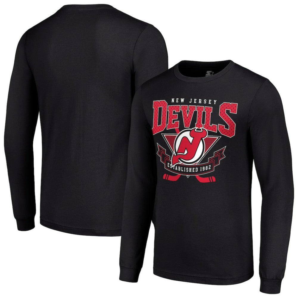 New Jersey Devils Starter Team Logo Graphic Long Sleeve T-Shirt - Black T-shirts