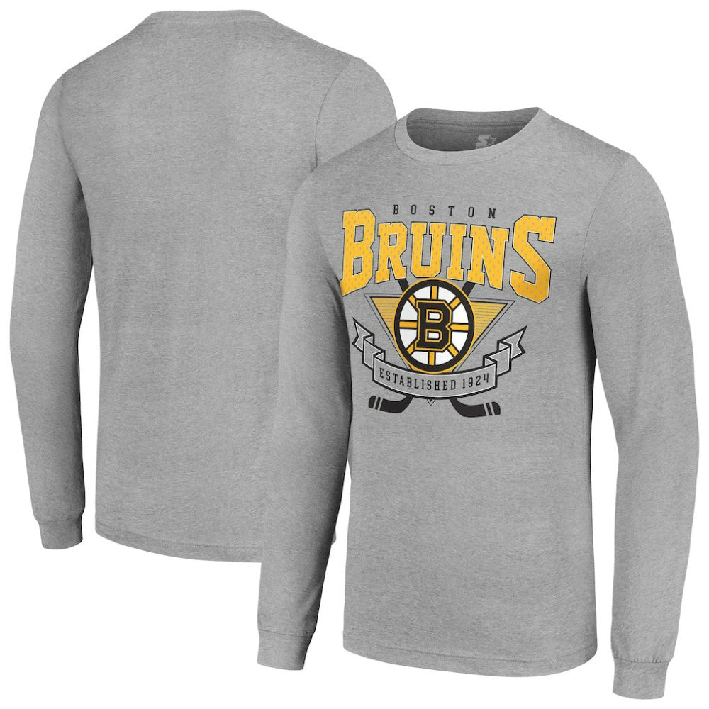 Boston Bruins Starter '80s Inspired Team Logo Long Sleeve T-Shirt - Heather Gray T-shirts