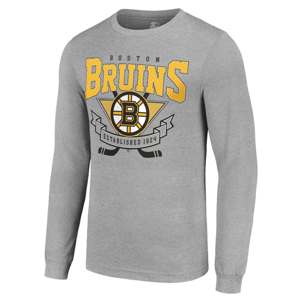 Boston Bruins Starter '80s Inspired Team Logo Long Sleeve T-Shirt - Heather Gray T-shirts