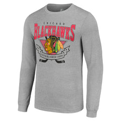 Chicago Blackhawks Starter '80s Inspired Team Logo Long Sleeve T-Shirt - Heather Gray T-shirts