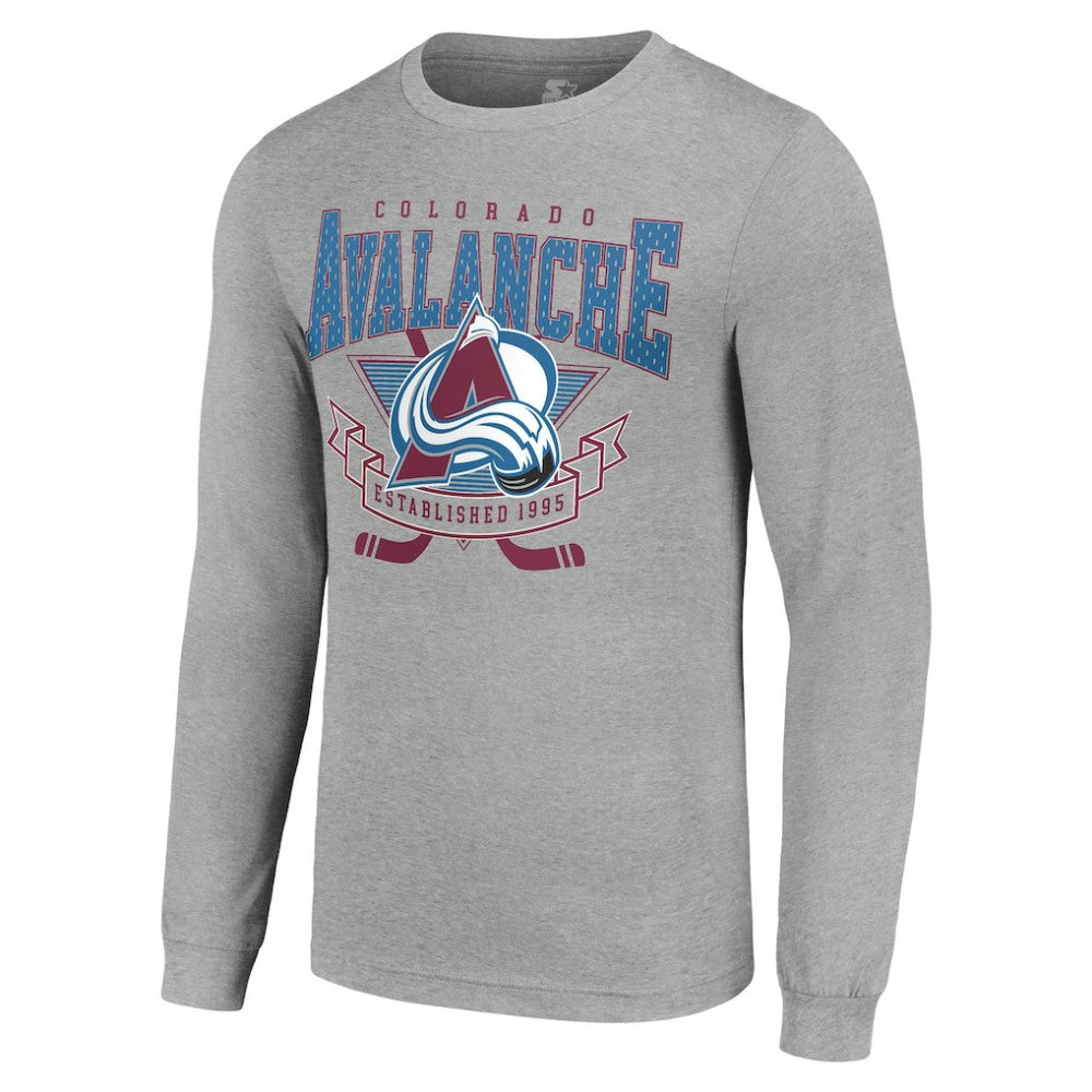 Colorado Avalanche Starter '80s Inspired Team Logo Long Sleeve T-Shirt - Heather Gray T-shirts