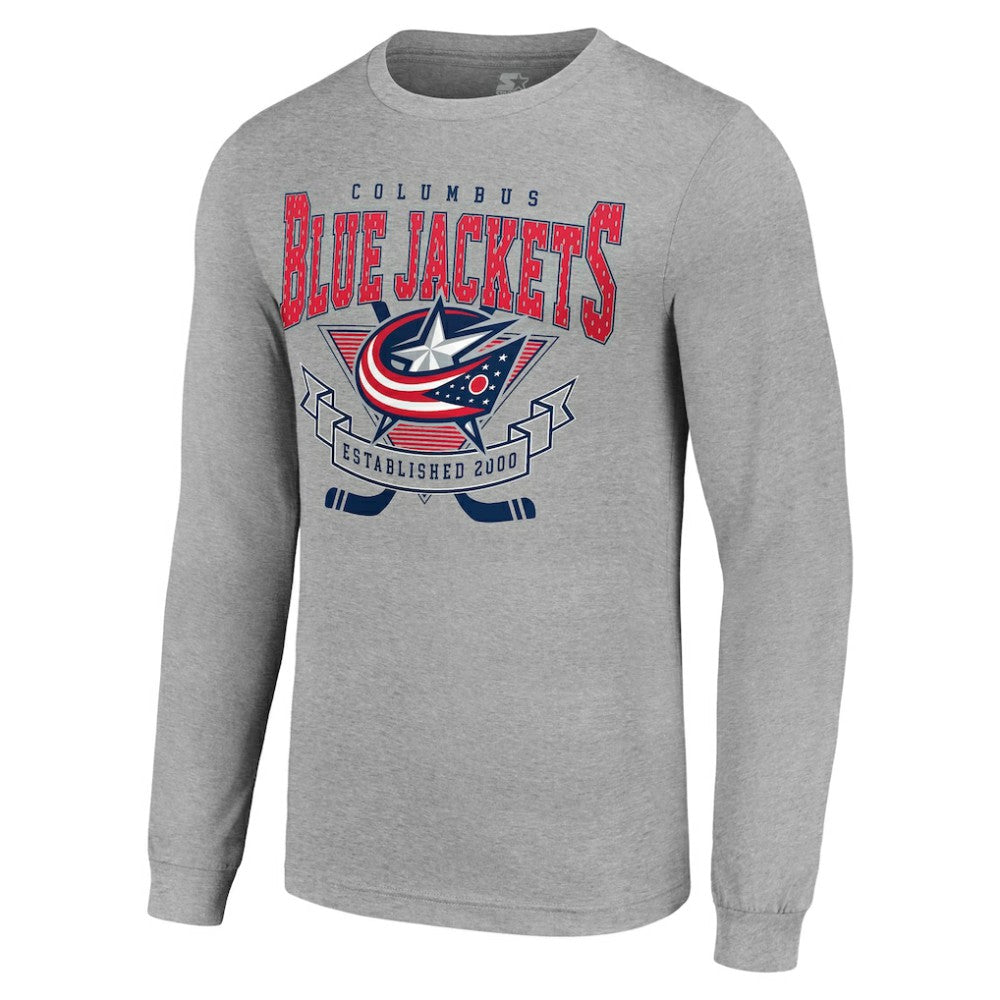Columbus Blue Jackets Starter '80s Inspired Team Logo Long Sleeve T-Shirt - Heather Gray T-shirts