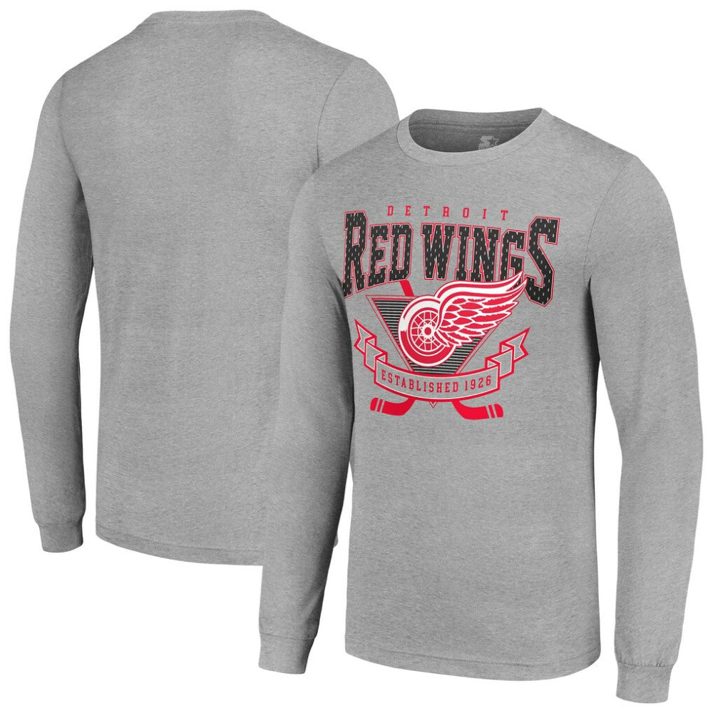 Detroit Red Wings Starter '80s Inspired Team Logo Long Sleeve T-Shirt - Heather Gray T-shirts