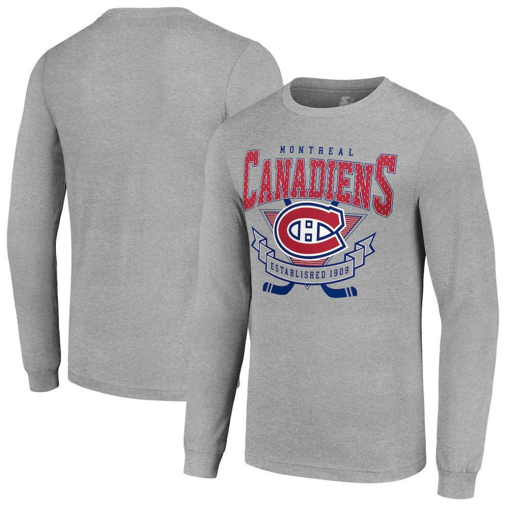 Montreal Canadiens Starter '80s Inspired Team Logo Long Sleeve T-Shirt - Heather Gray T-shirts