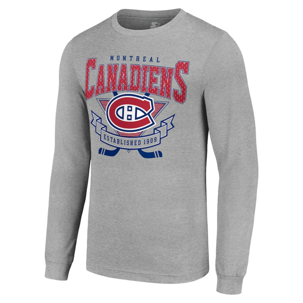 Montreal Canadiens Starter '80s Inspired Team Logo Long Sleeve T-Shirt - Heather Gray T-shirts