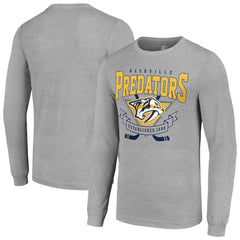 Nashville Predators Starter '80s Inspired Team Logo Long Sleeve T-Shirt - Heather Gray T-shirts