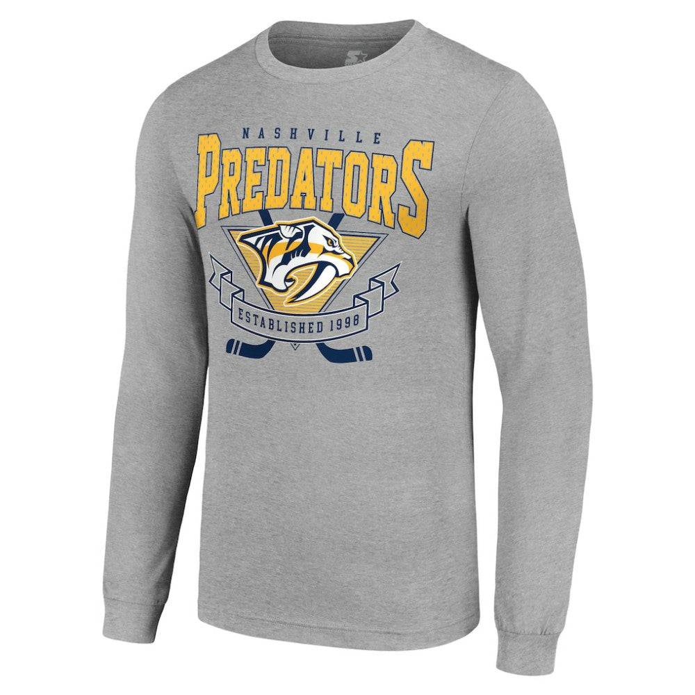 Nashville Predators Starter '80s Inspired Team Logo Long Sleeve T-Shirt - Heather Gray T-shirts